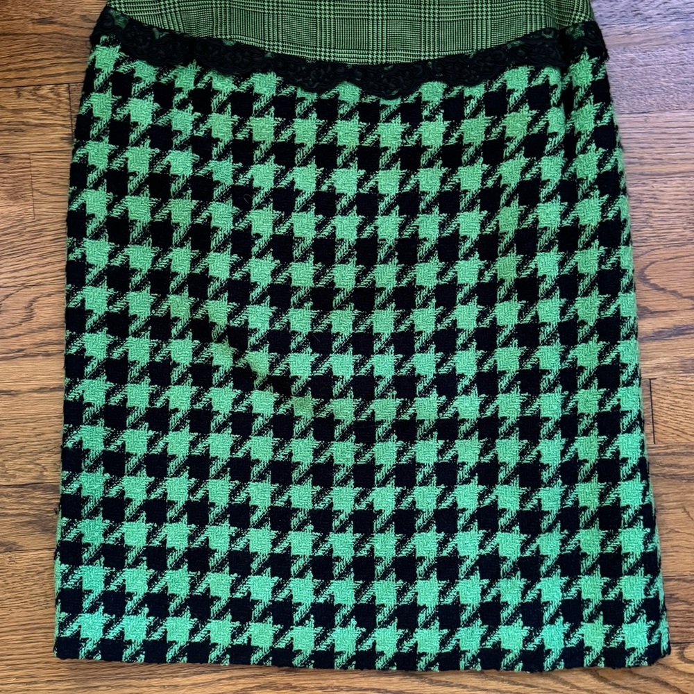 Victor Costa Emerald and Ebony Houndstooth Pencil Skirt